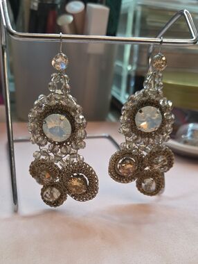 Gold Crystal Beaded Drop Earrings - Women's Jewelry - Thailand